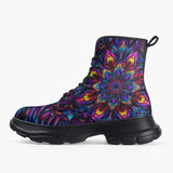 Casual Leather Chunky Boots Abstract Psychedelic Cibrant Colors