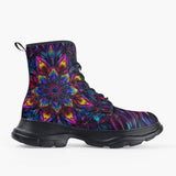 Casual Leather Chunky Boots Abstract Psychedelic Cibrant Colors