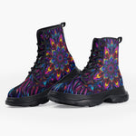 Casual Leather Chunky Boots Abstract Psychedelic Cibrant Colors