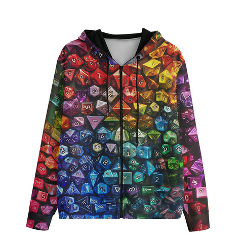 Men's Zip Up Hoodie Vibrant Rainbow Dice