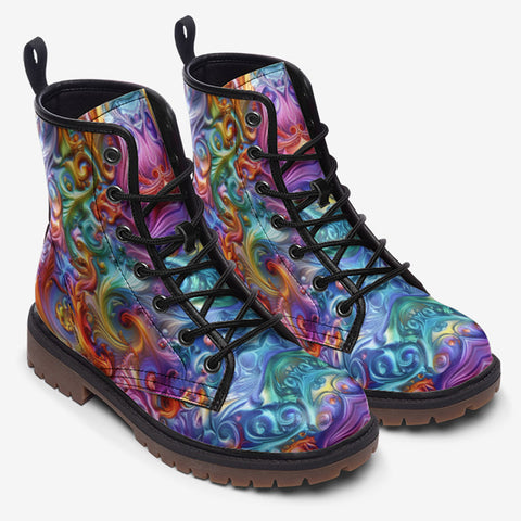 Leather Boots Vibrant Swirling Colors