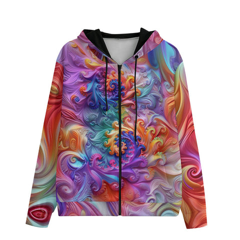 Men's Zip Up Hoodie Colorful Vibrant Swirling Abstraction