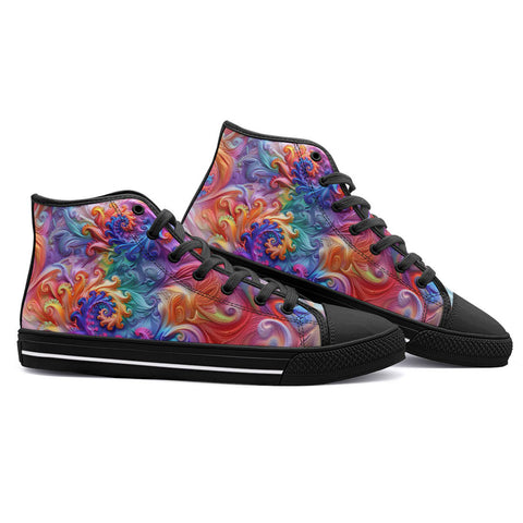 High-Top Canvas Shoes Colorful Vibrant Swirling Abstraction