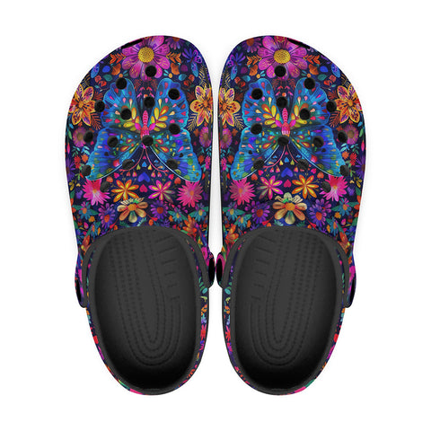 Classic Clogs Neon Butterfly Colorful Flowers