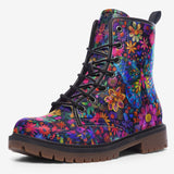 Leather Boots Neon Butterfly Colorful Flowers