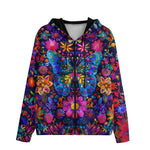 Men's Zip Up Hoodie Neon Butterfly Colorful Flowers