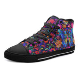 High-Top Canvas Shoes Neon Butterfly Colorful Flowers