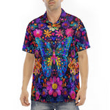 Men's Polo Shirt Neon Butterfly Colorful Flowers