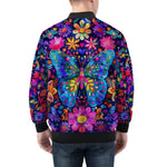 Bomber Jacket Neon Butterfly Colorful Flowers