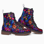 Leather Boots Neon Butterfly Colorful Flowers