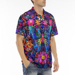 Men's Polo Shirt Neon Butterfly Colorful Flowers