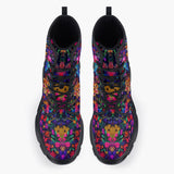 Casual Leather Chunky Boots Neon Butterfly Colorful Flowers