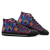 High-Top Canvas Shoes Neon Butterfly Colorful Flowers