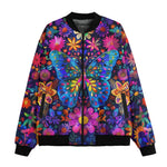 Bomber Jacket Neon Butterfly Colorful Flowers
