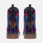 Leather Boots Neon Butterfly Colorful Flowers