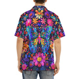 Hawaiian Shirt Neon Butterfly Colorful Flowers