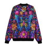 Bomber Jacket Neon Butterfly Colorful Flowers