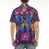 Men's Polo Shirt Neon Butterfly Colorful Flowers