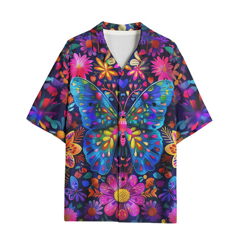 Hawaiian Shirt Neon Butterfly Colorful Flowers