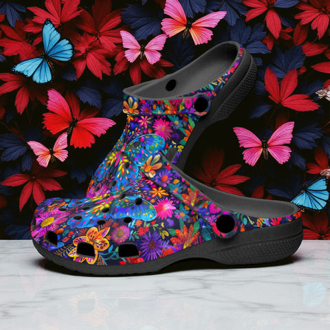 Classic Clogs Neon Butterfly Colorful Flowers