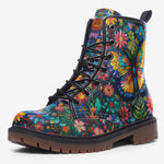 Leather Boots Colorful Butterfly Vibrant Flowers