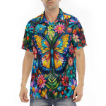 Men's Polo Shirt Colorful Butterfly Vibrant Flowers