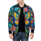 Bomber Jacket Colorful Butterfly Vibrant Flowers
