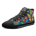 High-Top Canvas Shoes Colorful Butterfly Vibrant Flowers
