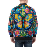 Bomber Jacket Colorful Butterfly Vibrant Flowers