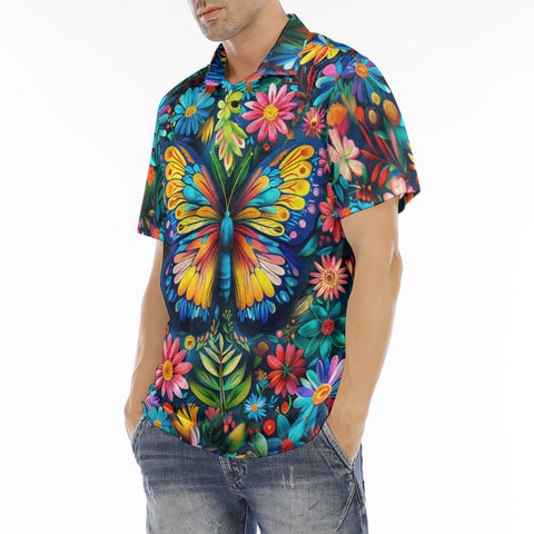 Men's Polo Shirt Colorful Butterfly Vibrant Flowers