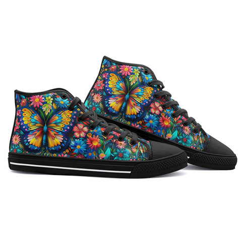 High-Top Canvas Shoes Colorful Butterfly Vibrant Flowers