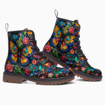 Leather Boots Colorful Butterfly Vibrant Flowers