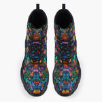 Casual Leather Chunky Boots Colorful Butterfly Vibrant Flowers