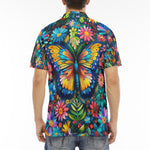 Men's Polo Shirt Colorful Butterfly Vibrant Flowers
