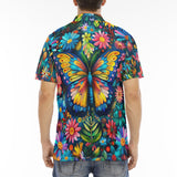 Men's Polo Shirt Colorful Butterfly Vibrant Flowers