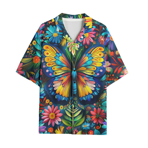 Hawaiian Shirt Colorful Butterfly Vibrant Flowers