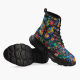 Casual Leather Chunky Boots Colorful Butterfly Vibrant Flowers