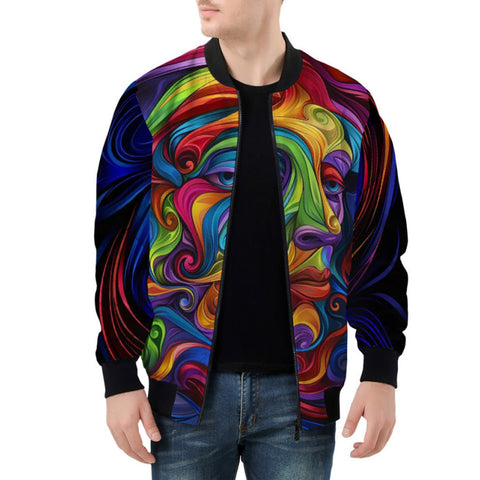 Bomber Jacket Psychedelic Colorful Swirling Waves