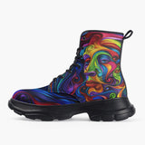 Casual Leather Chunky Boots Psychedelic Colorful Swirling Waves