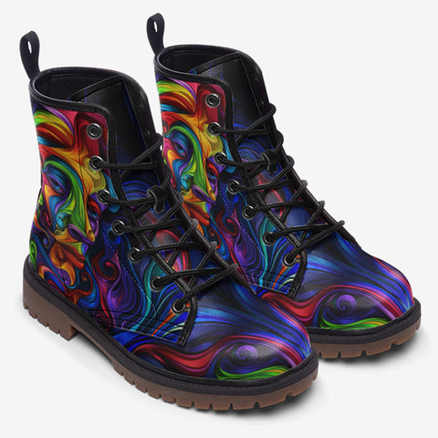 Leather Boots Psychedelic Colorful Swirling Waves