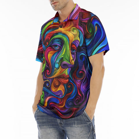 Men's Polo Shirt Psychedelic Colorful Swirling Waves