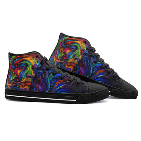 High-Top Canvas Shoes Psychedelic Colorful Swirling Waves