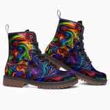 Leather Boots Psychedelic Colorful Swirling Waves
