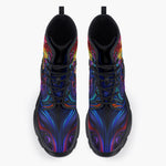 Casual Leather Chunky Boots Psychedelic Colorful Swirling Waves