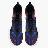 Casual Leather Chunky Boots Psychedelic Colorful Swirling Waves