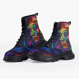 Casual Leather Chunky Boots Psychedelic Colorful Swirling Waves