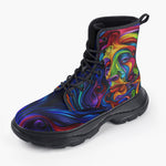 Casual Leather Chunky Boots Psychedelic Colorful Swirling Waves