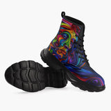 Casual Leather Chunky Boots Psychedelic Colorful Swirling Waves