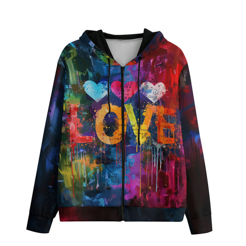 Men's Zip Up Hoodie Love Hearts Colorful Graffiti