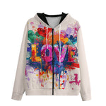 Men's Zip Up Hoodie Love Hearts Colorful Art